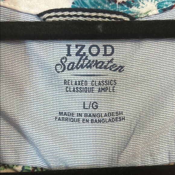 IZOD SALTWATER Large Short Sleeve Button Down Casual Shirt Relaxed Fit Tropical - Picture 5 of 8
